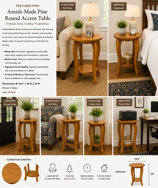 Featured Find: Amish-Made Pine Round Accent Table – Seely