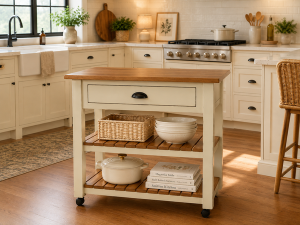 J76M-Amish Maple Kitchen Cart - Cream with Autumn Wheat