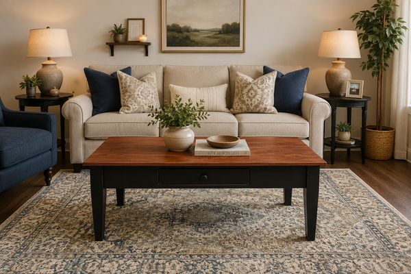 J25 Coffee Table with Drawer-Black with Michael's Cherry-maple top