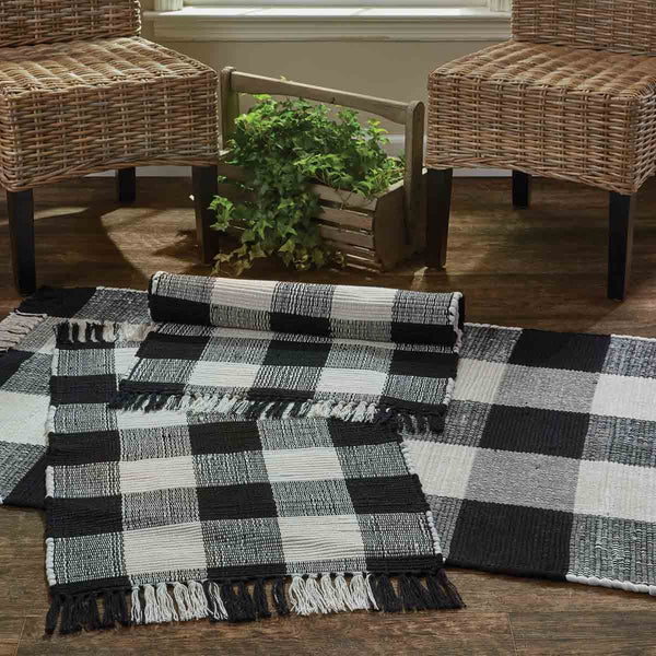 Wicklow Check Rag Rug - Black & Cream