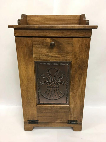 Trash Bin with Copper Wheat Tin Panel