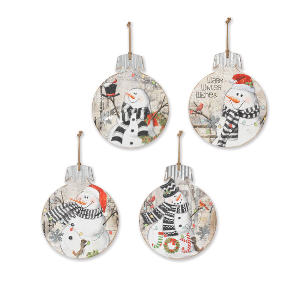 18.7"W Wood Holiday Snowman Ornaments