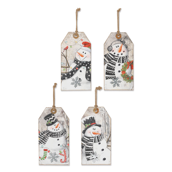 15.75"H Wood Holiday Hanging Snowman Tags