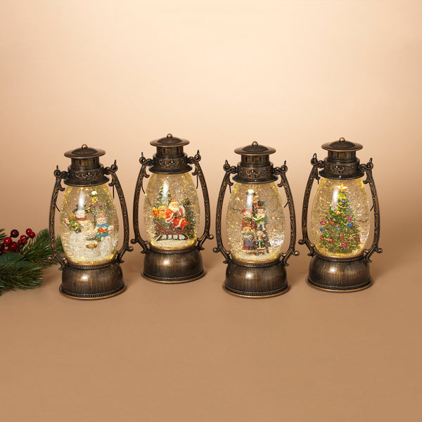 9.5"H Battery Operated Lighted Holiday Scene Spinning Water Globe Lantern