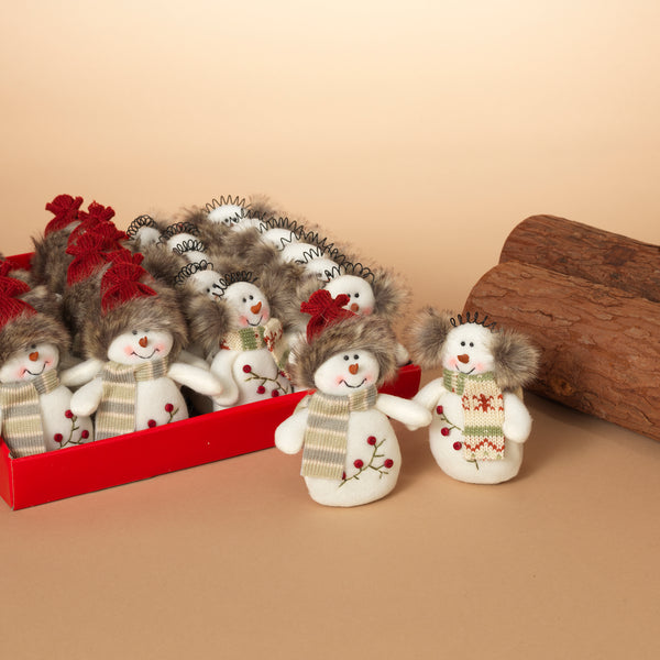 6"H Plush Holiday Snowman Figurine in Counter Display, 2 Asst