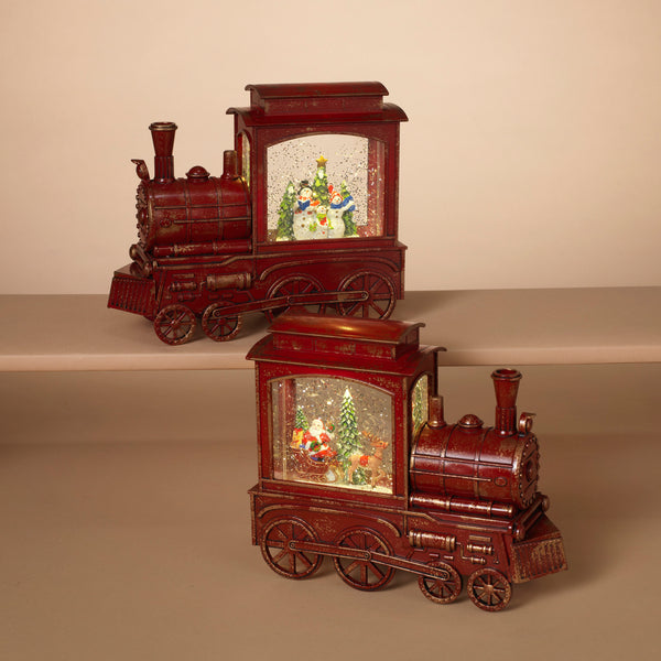Lighted Spinning Water Globe Train with Holiday Scene