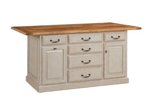 LL2506/2731-Amish Made-Lancaster Legacy Traditional Island Base (2506 Series) with Rough Sawn Top & Bread Board Ends (2751 Series)