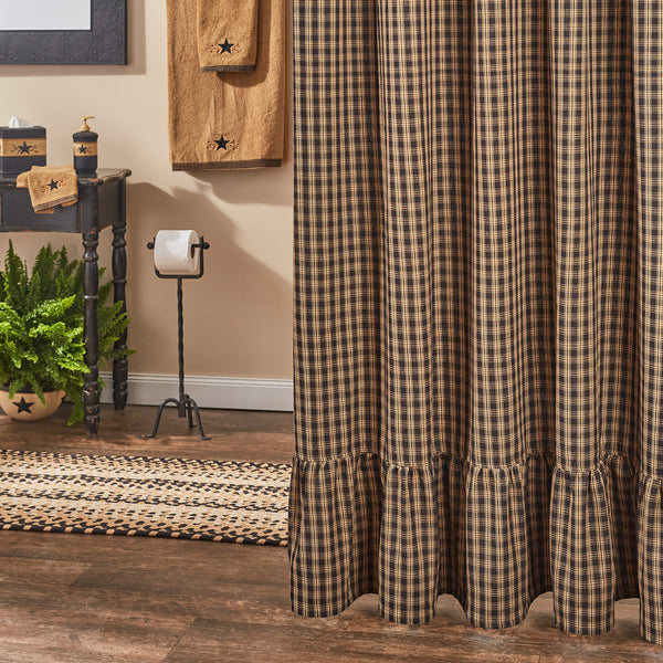 Sturbridge Plaid Ruffle Shower Curtain -Black