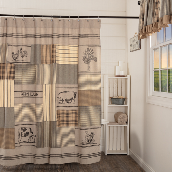 Sawyer Mill Charcoal Stencil Patch Shower Curtain