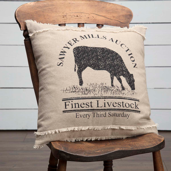 Sawyer Mill Charcoal Cow Pillow