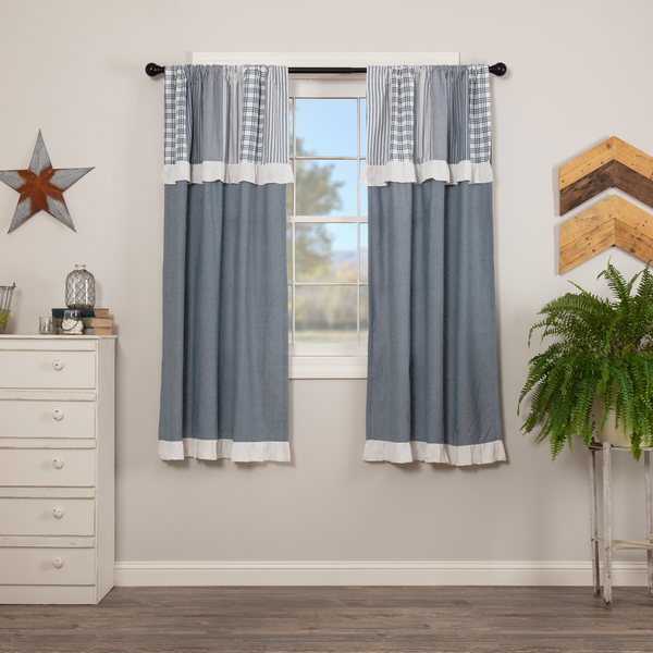 Sawyer Mill Blue Chambray Solid Panel with Attached Patchwork Valance Set