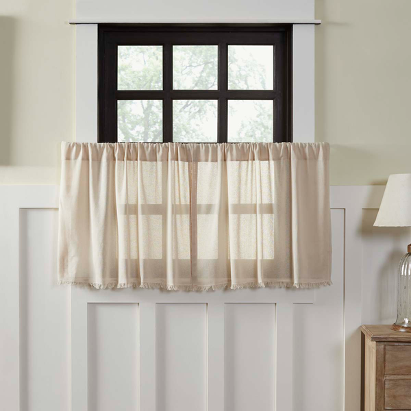 Tobacco Cloth Natural Tier Curtain Fringed Set of  2 L24XW36