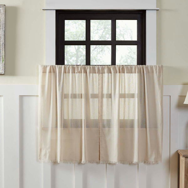 Tobacco Cloth Natural Tier Curtain Fringed Set of 2 L36XW36