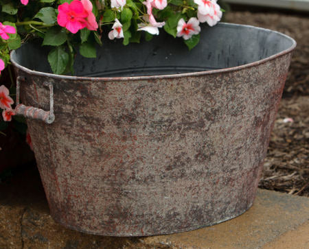 Rusty Wash Tub W/Wood Handles
