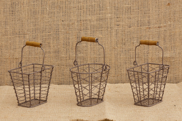 Wire Basket Assorted Shapes Wood Handles