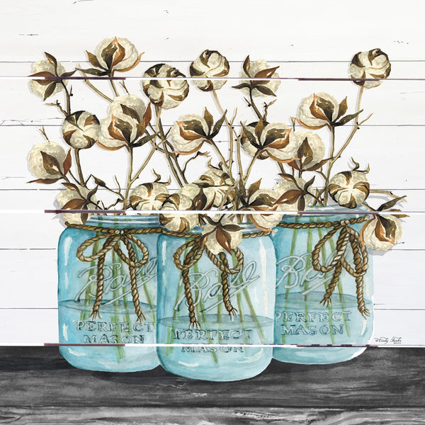 Blue Jars – Cotton Stems Pallet Art