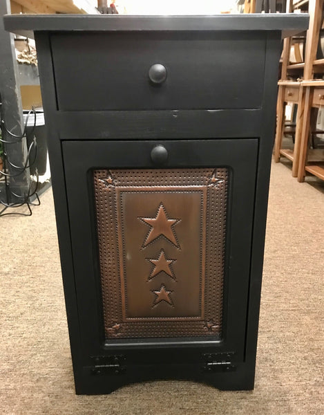 Small Trash Bin-Black Non-distressed with Copper Star Insert