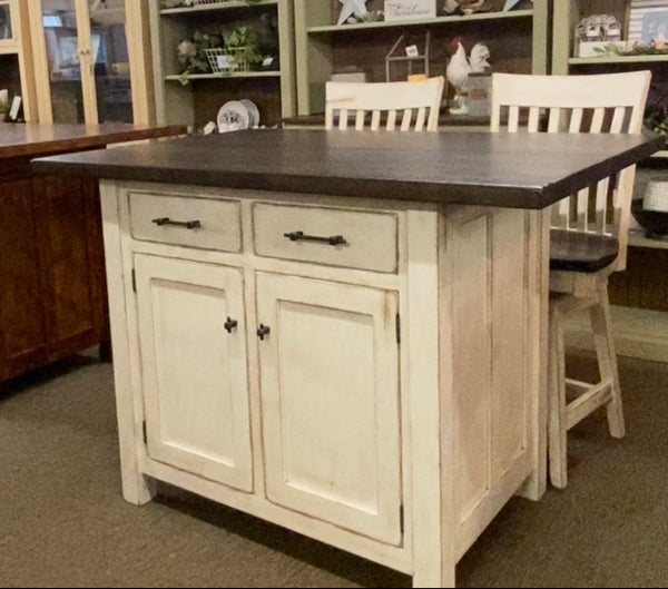 Lancaster Legacy Island Set #4-Ancient Mission Island in Antiquated Brown Maple & Chandler Swivel Bar Chairs