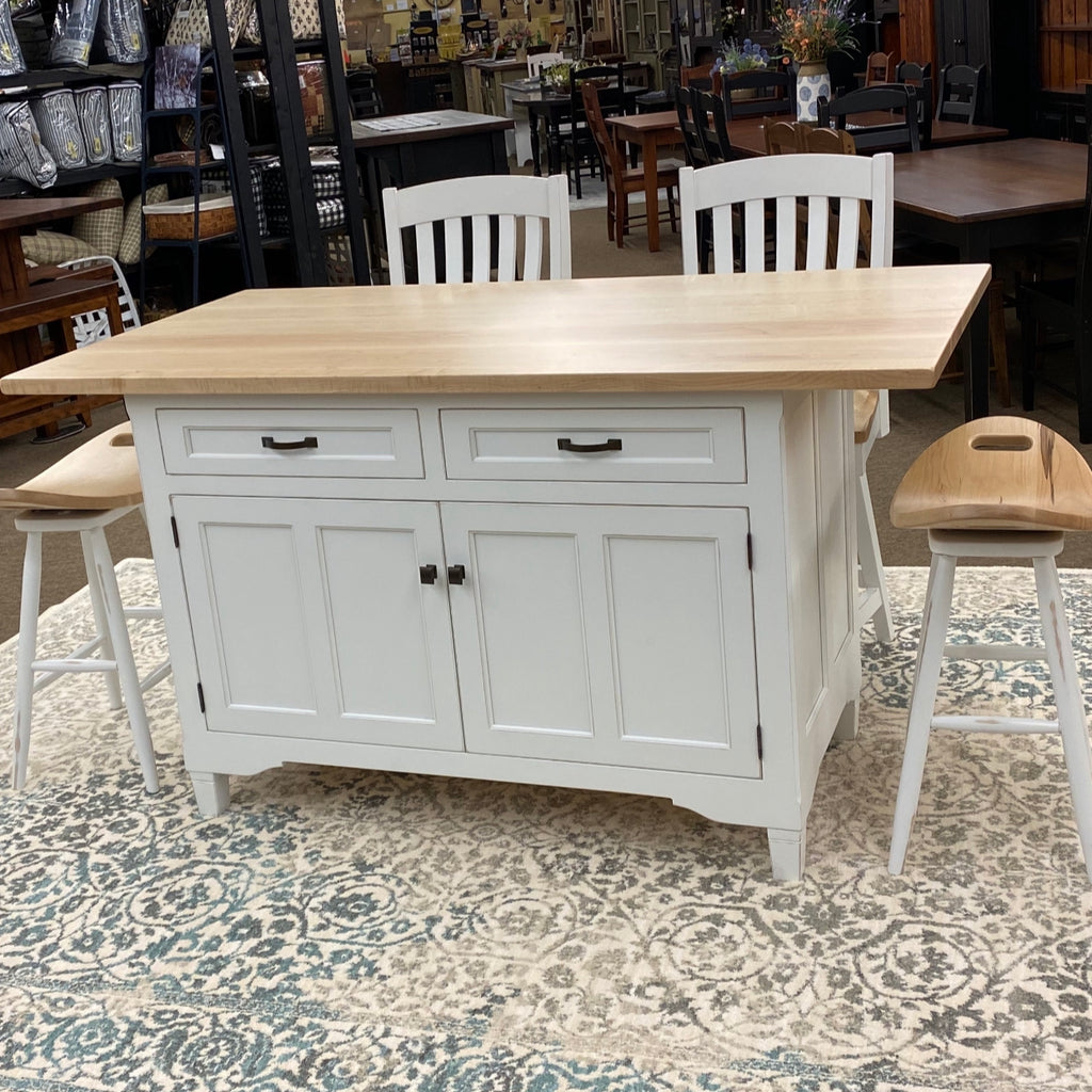 Lancaster Legacy Island Set #6-Lexington Island in Brown Maple with Houghton Swivel Bar Stools & Swivel Saddle Stools