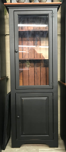 Bookcase-J152 6' Narrow with Glass & Solid Doors-Black with Michael's Cherry