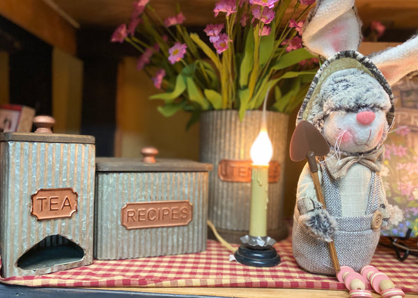 Utensils, tea, recipes, and a bunny