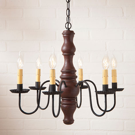 6-Arm Gettysburg Wood Chandelier -Plantation Red