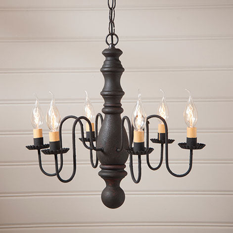 6-Arm Manssass Wood Chandelier in Hartford Black over Red