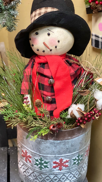 Buffalo Check Snowman Arrangement