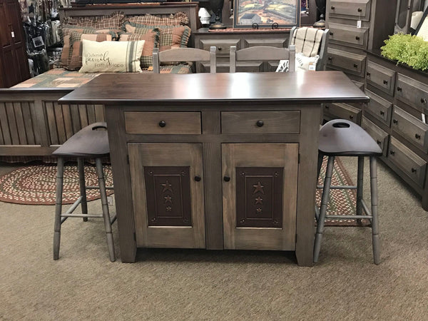 Amish Island - Standard Base with Copper Star Tin Panel Doors & Large Top