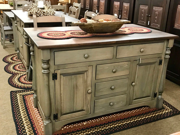 Amish Island - 5 Drawers with Turned Legs & Standard Top