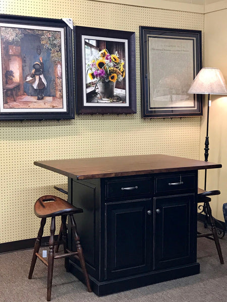 LL-Amish Made-Lancaster Legacy Traditional Island in Antique Brown Maple Wood & Saddle Stools