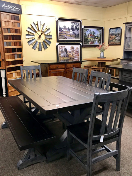 Hudson Table in Brown Maple Wood & Ancient Mission Side Chairs with a Hudson Bench