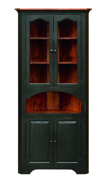 Corner Cabinet-J117 Large Corner Cupboard with Glass Doors, Colonial Style