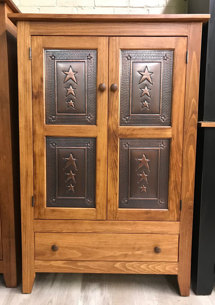 Pie Safe - 51" Double Door with Copper Star Tin Panels & Drawer