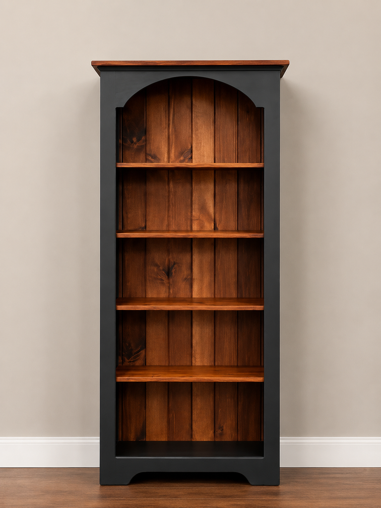 Bookcase-J15 6' Narrow Open Colonial-Black with Michael's Cherry