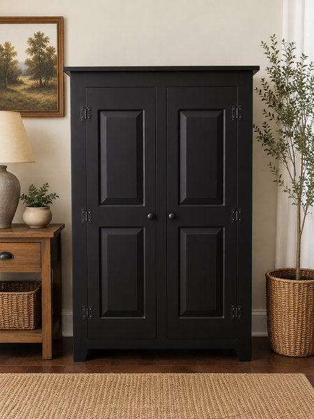 Pie Safe - LW500-54--56" Double Door with Raised Panels-Black-non-distressed