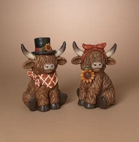 14.5"H Magnesium Harvest Highland Cow, 2 Asst