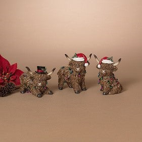 5.1"H Resin Holiday Highland Cow, 3 Asst