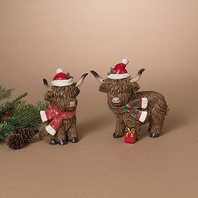 7.4"H Resin Holiday Highland Cow, 2 Asst