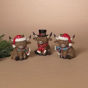 4.5"H Resin Holiday Highland Cow, 3 Asst