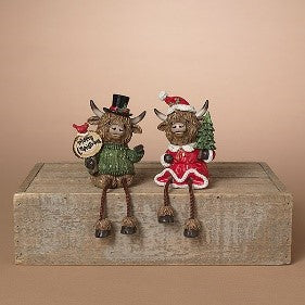 3.9"H Resin Holiday Highland Cow Shelf Sitter, 2 Asst