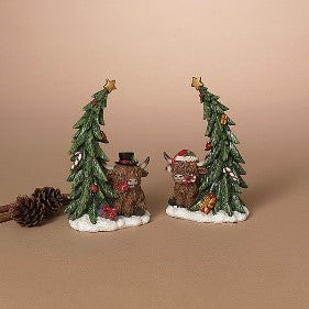6.5"H Resin Highland Cow w/ Tree, 2 Asst