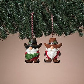 3.54"H Resin Holiday Western Cowboy Gnome Ornament, 2 Asst