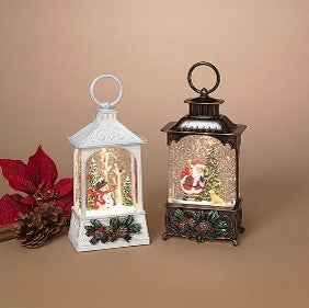 9.5"H B/O Lighted Spinning Water Globe Lantern w/ Holiday Scene & Timer, 2 Asst
