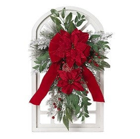 28"H Holiday Wall Hanging Wood Window w/ Floral