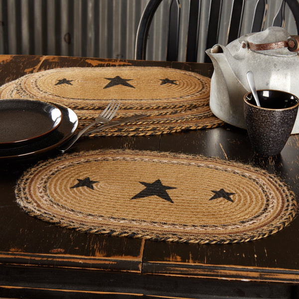 Kettle Grove Jute Braided Placemats - Stencil Stars-Set of 6