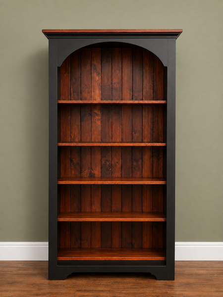 Bookcase-J118 6' Large Open Colonial-Black with Michael Cherry-Satin finish