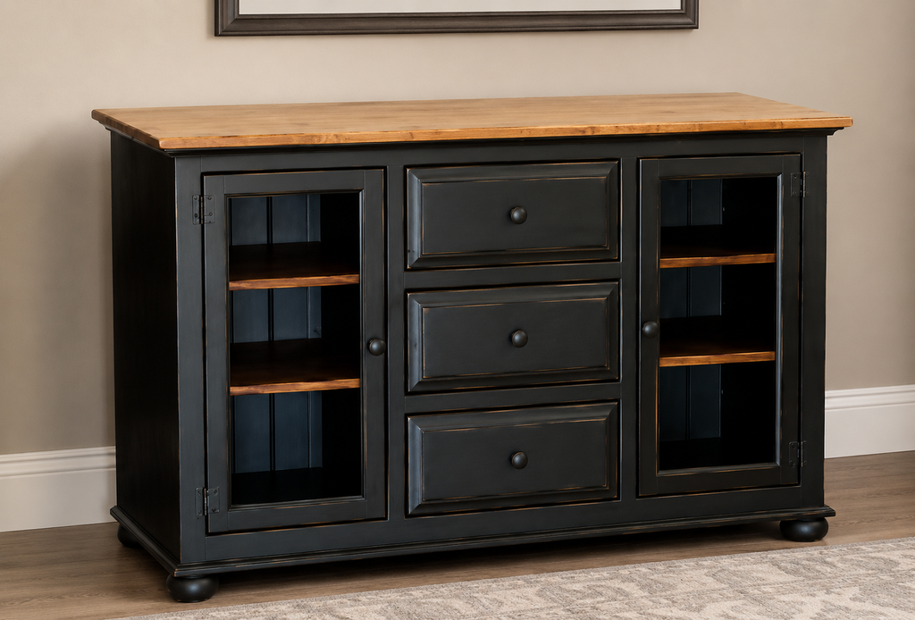 Server-J12M Large with Glass Doors-Black with Special Walnut
