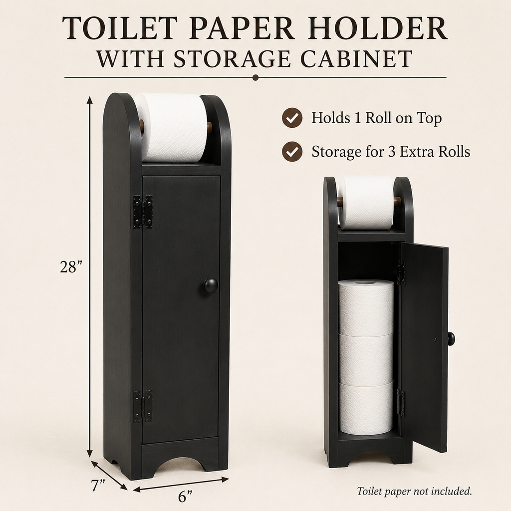Toilet Paper Cabinet-Black with Solid Panel Door