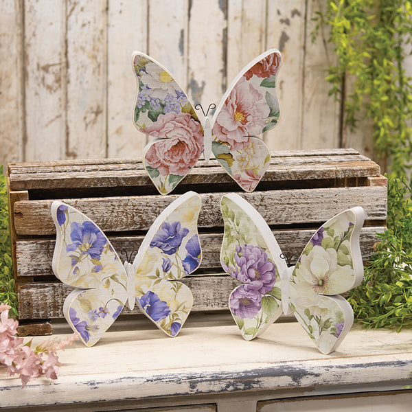 Wooden Vintage Floral Butterfly Sitter